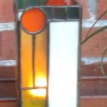 windlicht art deco stijl oranje/geel/groen  hoogte ca. 15 cm  €25-